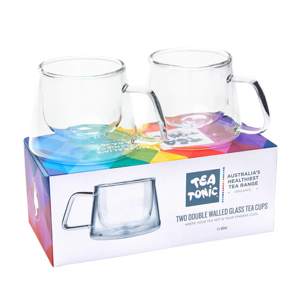 Tea Tonic Two Double Walled Glass Teacups - Square Handle