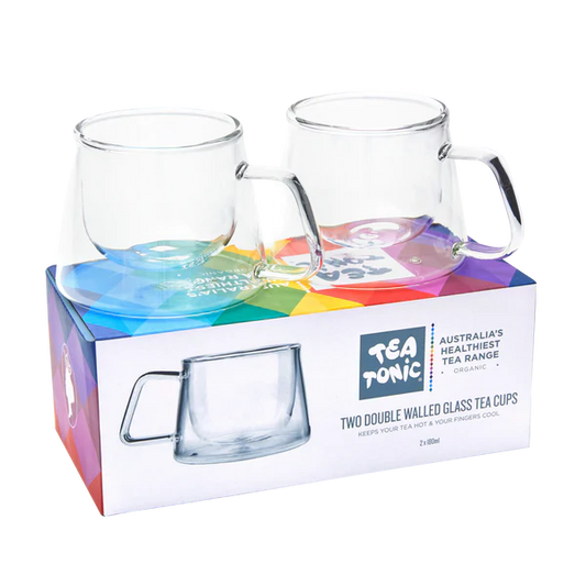 Tea Tonic Two Double Walled Glass Teacups - Square Handle